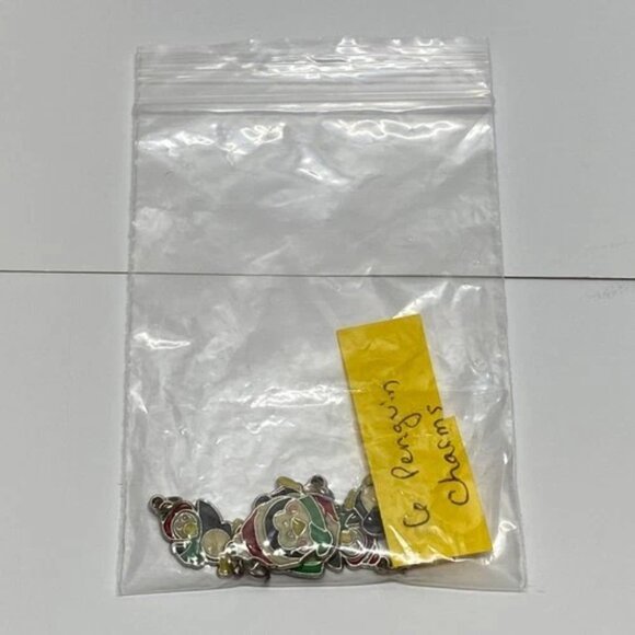 Vintage Holiday Penguins Charms 6 Set Red Green Black White Enamel Silver Tone - Picture 13 of 13